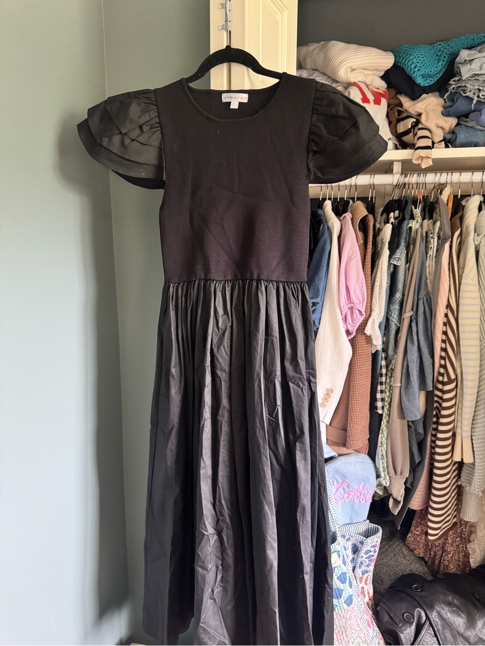 Black Puff Sleeve Midi Dress